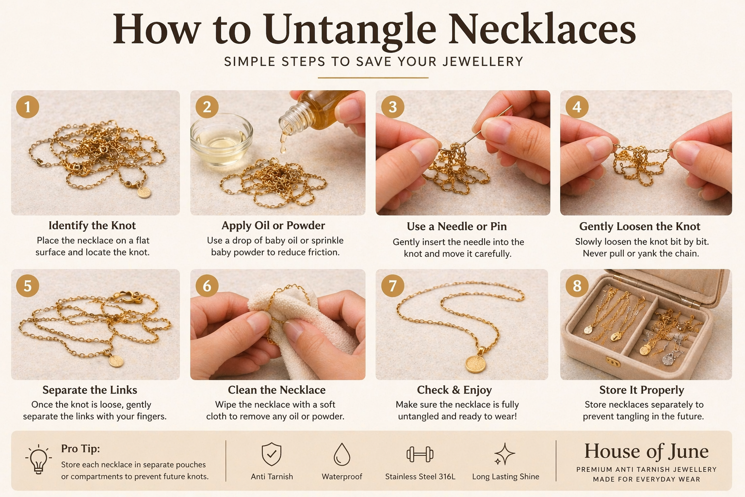How to untangle necklaces without breaking them?
