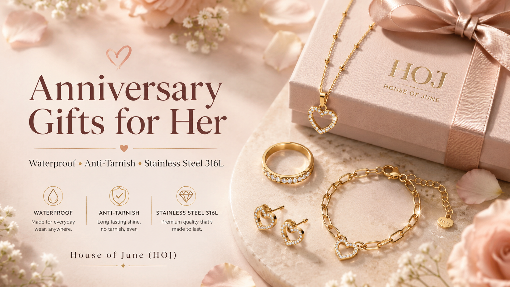 Anniversary Gifts for Her | Waterproof Anti-Tarnish Jewellery