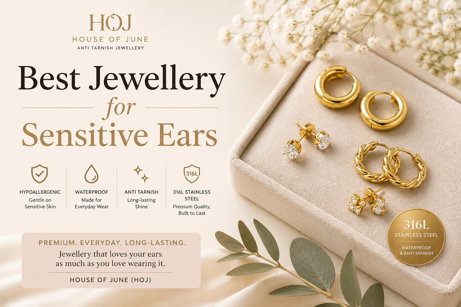 Best Jewellery for Sensitive Ears | Waterproof 316L Earrings
