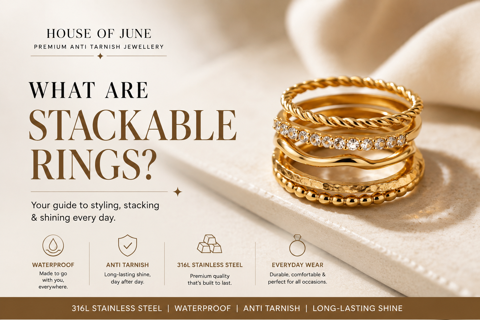 What Are Stackable Rings? How to Style Waterproof Anti Tarnish Rings