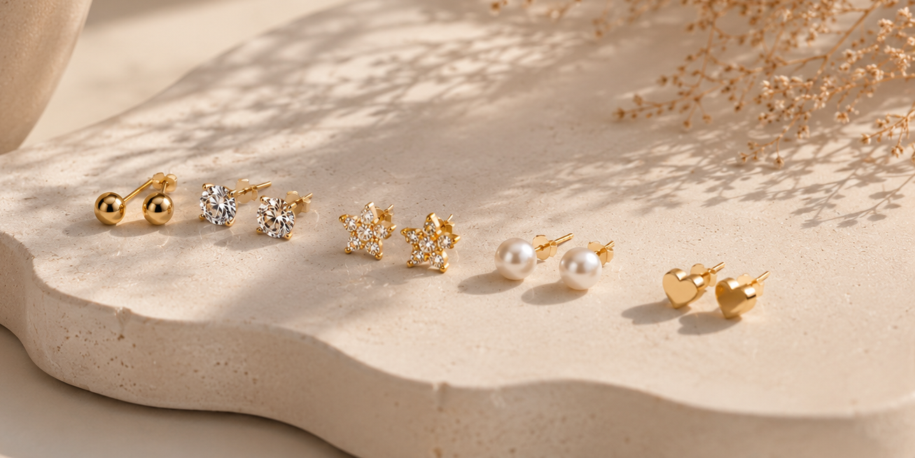 Waterproof Gold Stud Earrings UK | 18K PVD Tarnish Free Jewellery