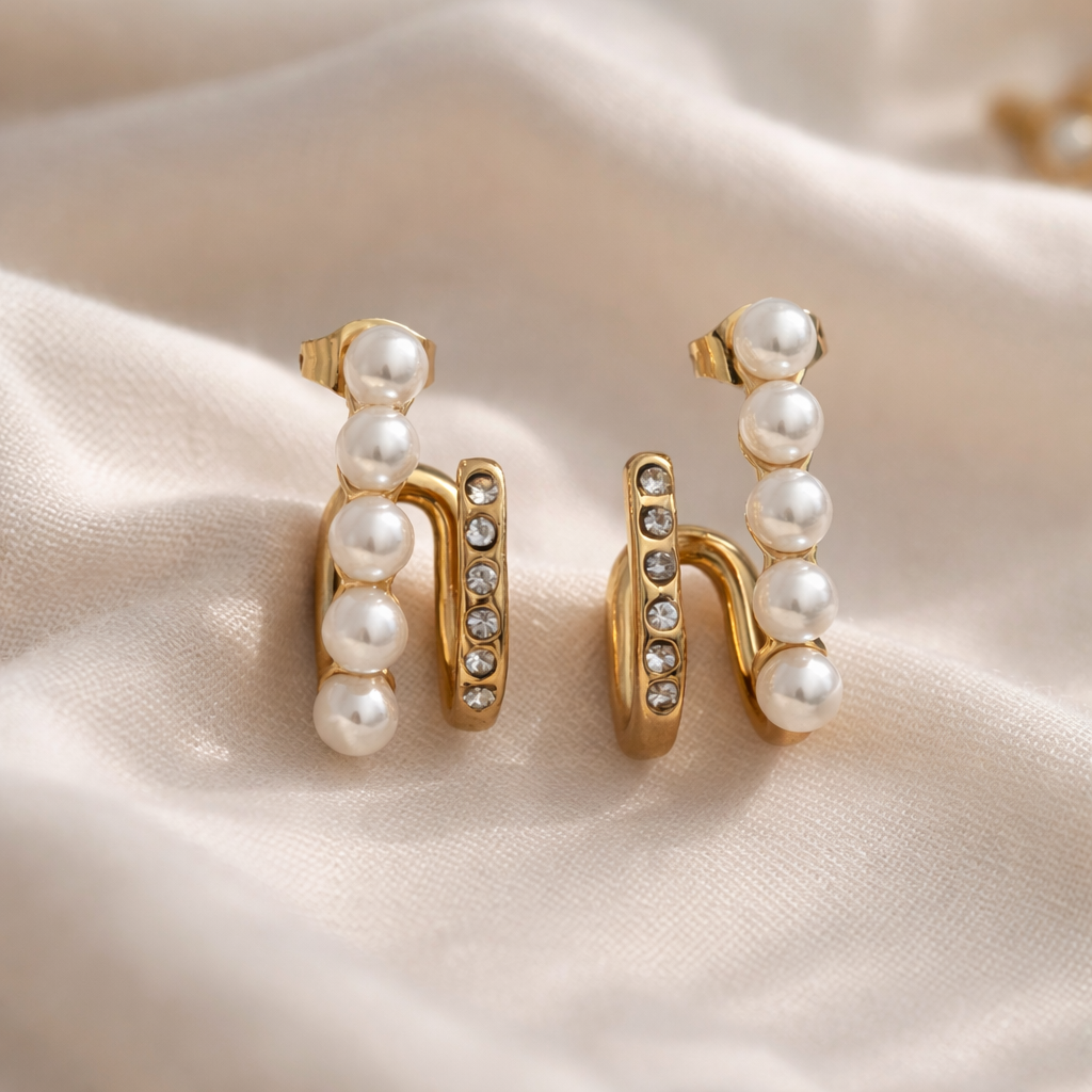 Elara Pearl Duo Hoop Earrings