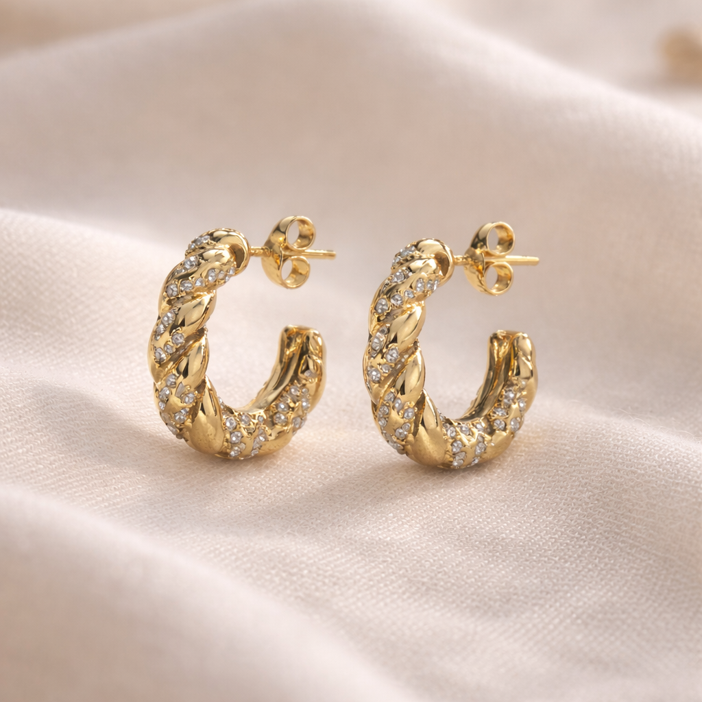 Celeste Twisted Pave Hoop Earrings