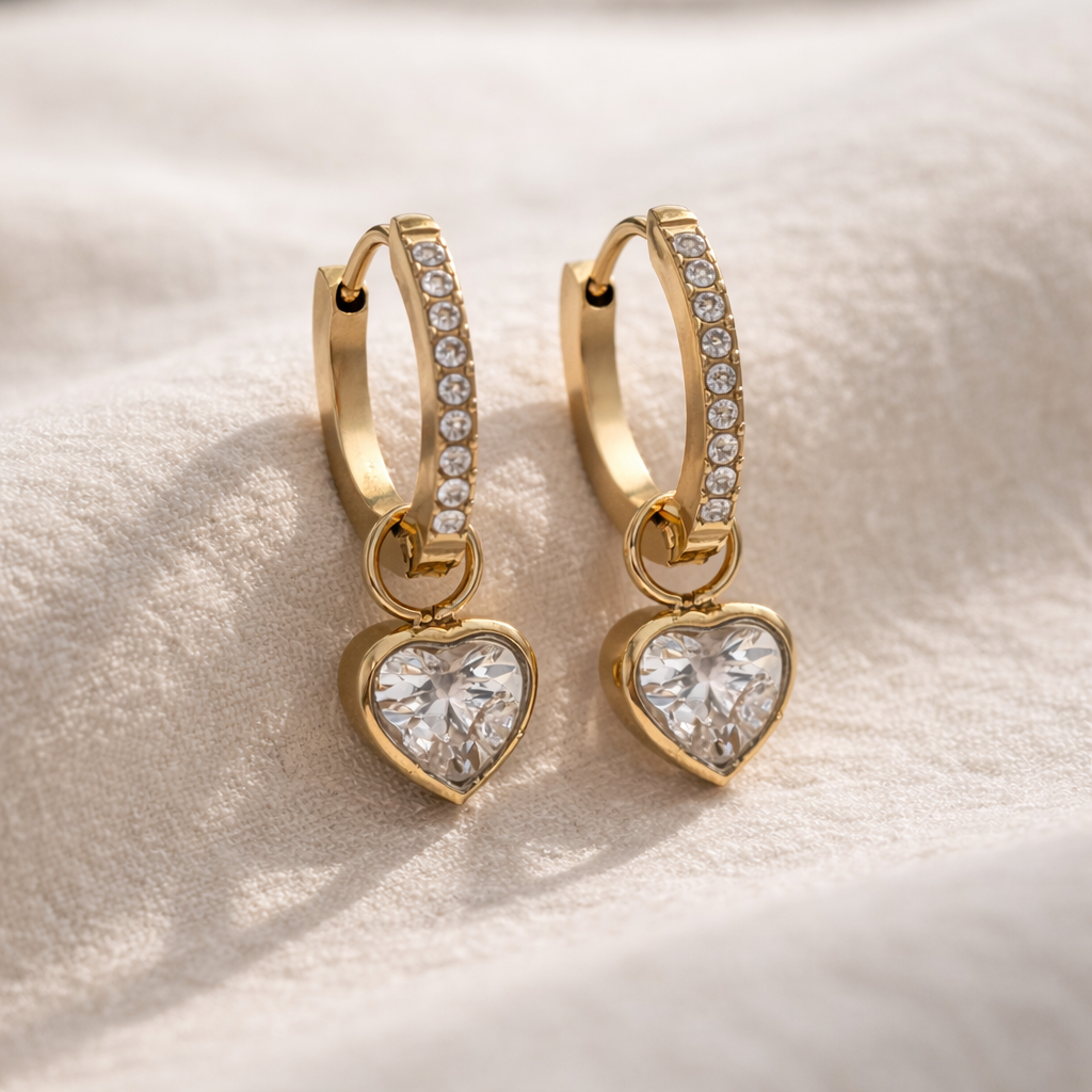 Amora Crystal Heart Hoop Earrings