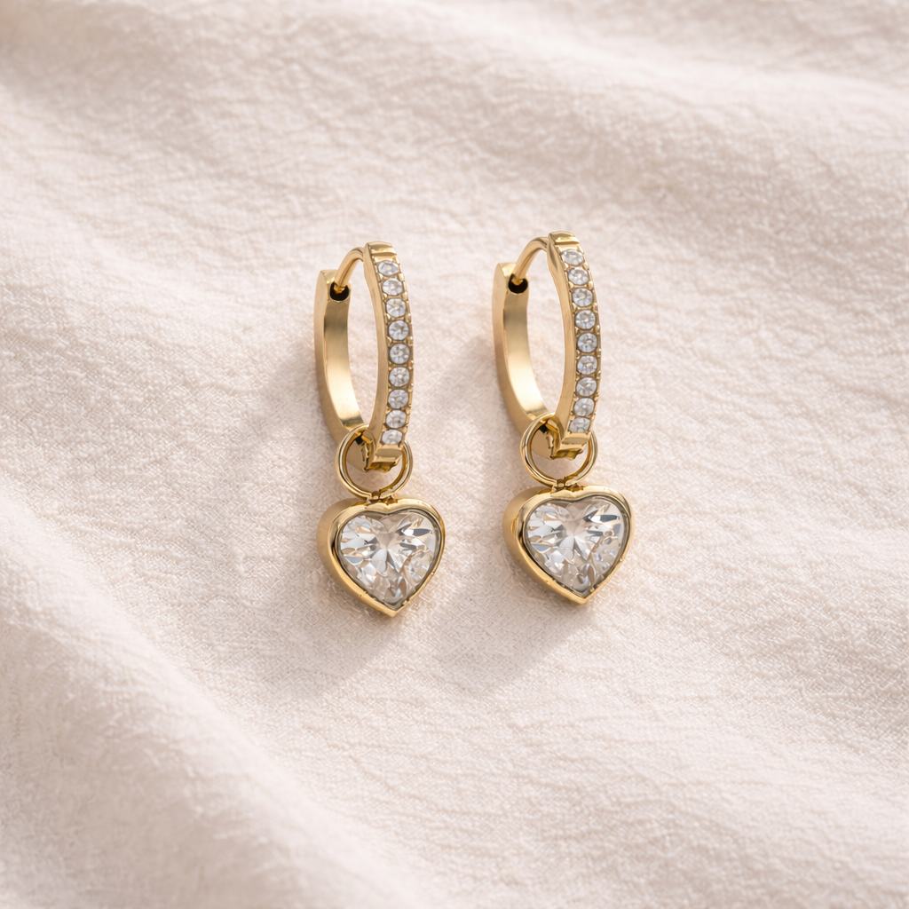Amora Crystal Heart Hoop Earrings