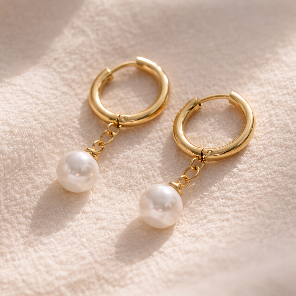 Elara Pearl Drop Hoop Earrings