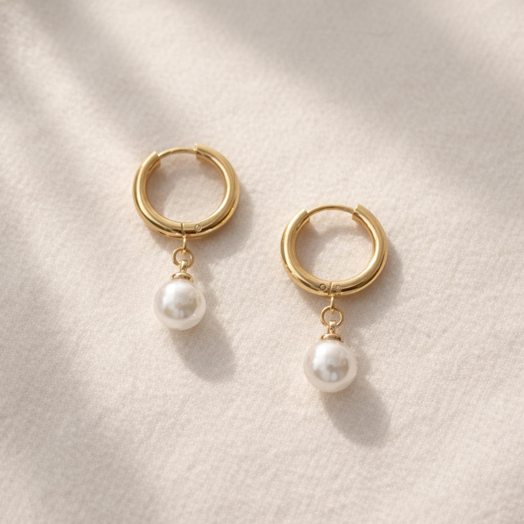 Elara Pearl Drop Hoop Earrings
