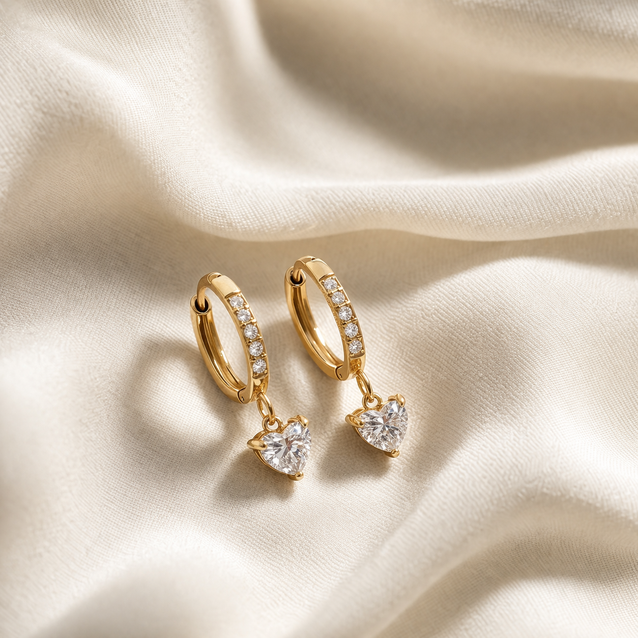 Luna Heart Drop Hoop Earrings