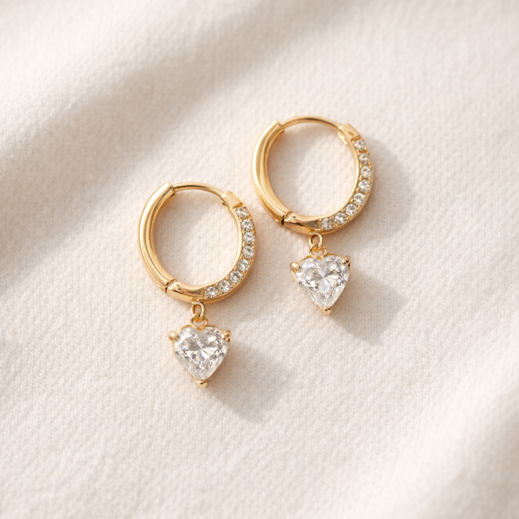 Luna Heart Drop Hoop Earrings