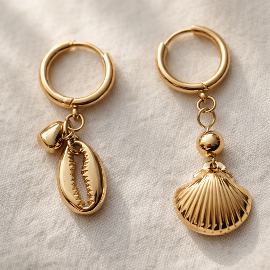 Mariselle Ocean Charm Hoop Earrings