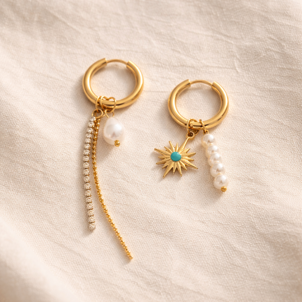 Solara Pearl Charm Hoop Earrings