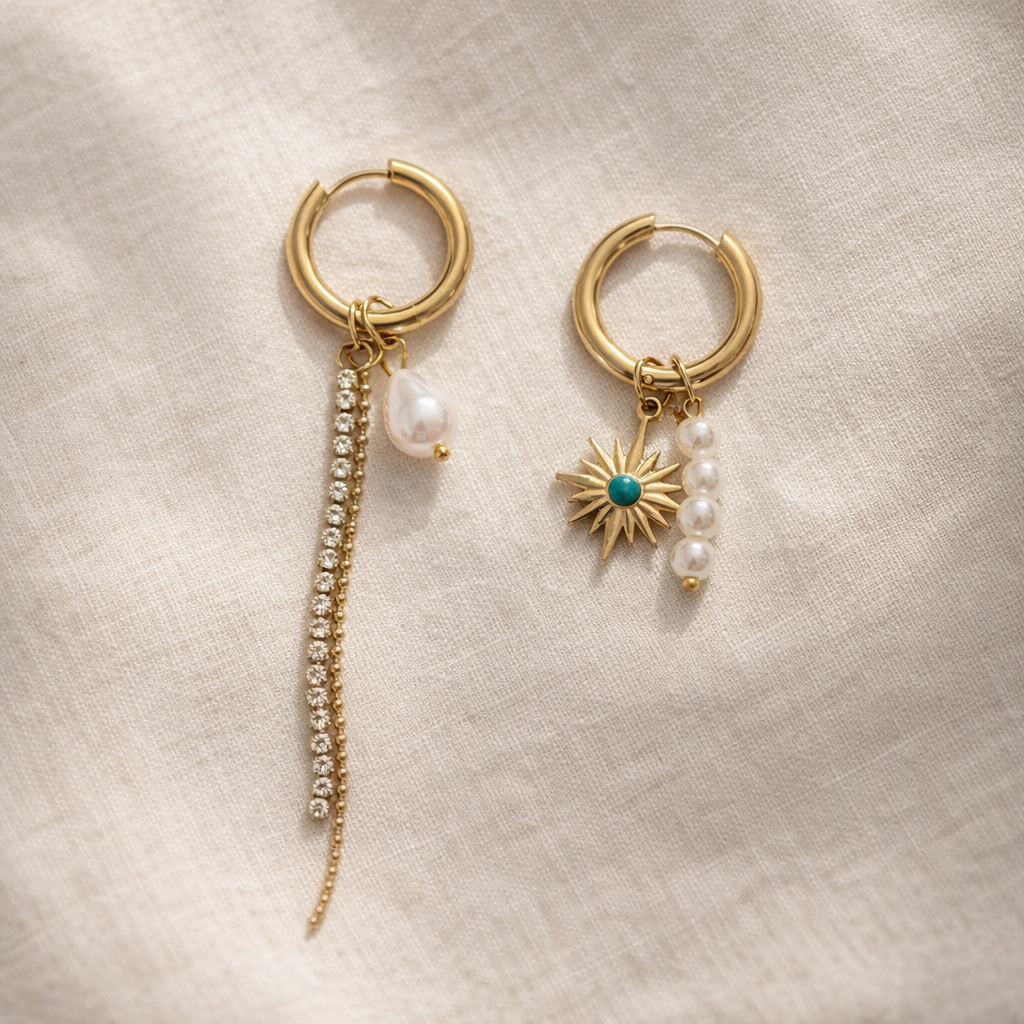 Solara Pearl Charm Hoop Earrings