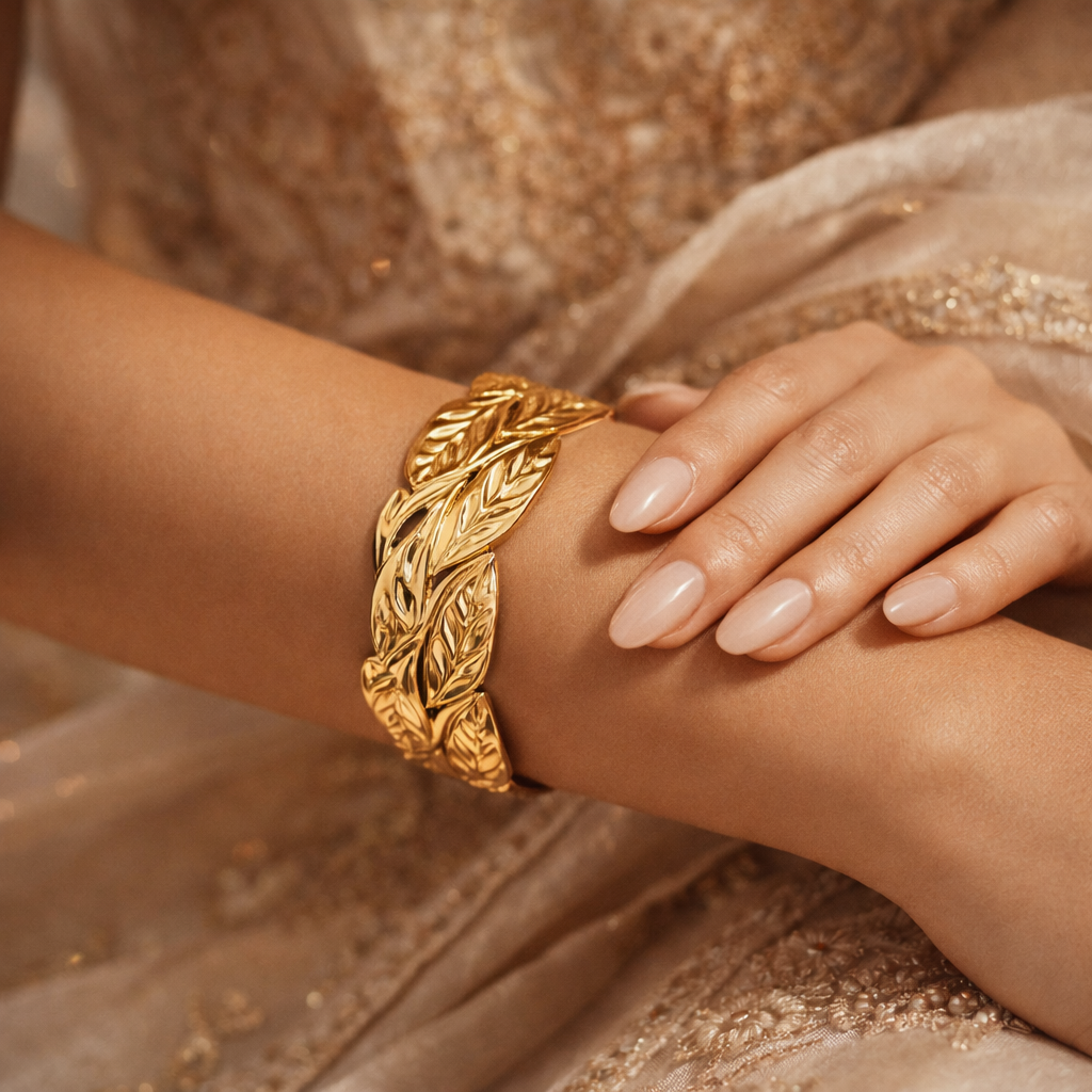 Eloria Leaf Sculpted Cuff Bracelet