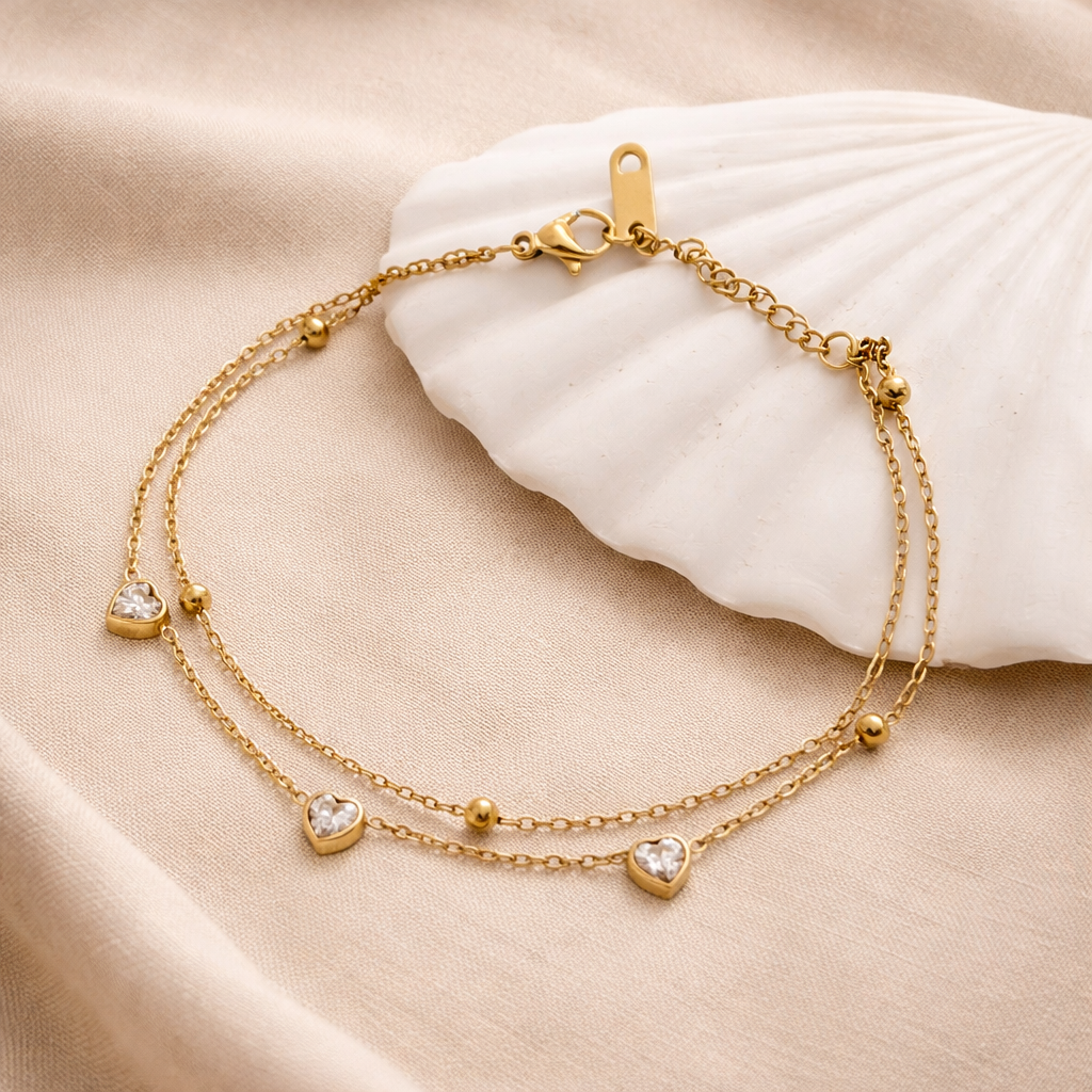 Serena Crystal Heart Charm Bracelet