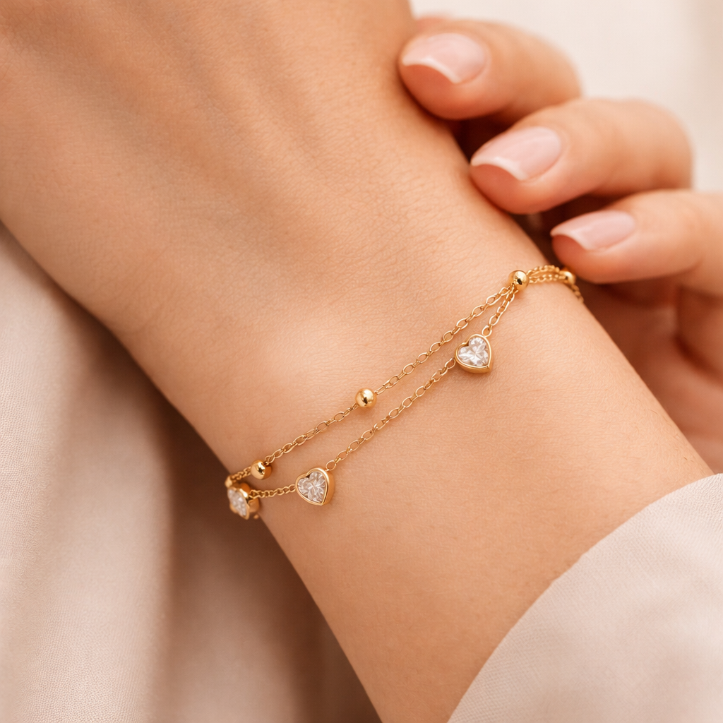 Serena Crystal Heart Charm Bracelet
