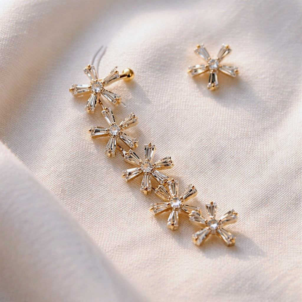 Gold crystal flower ear climber earrings – House of June