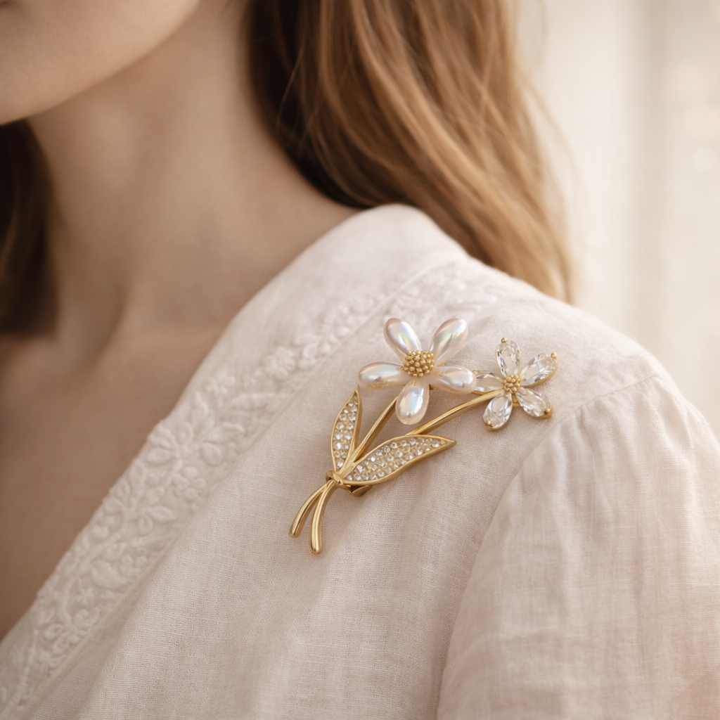 Elowen Floral Crystal Brooch