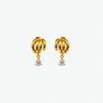 Pair of Gold stud earrings with clear gemstones on a white background