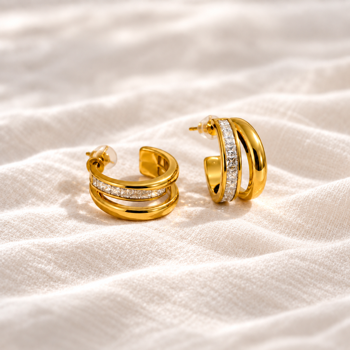 Aurette Crystal Double Huggie Earrings