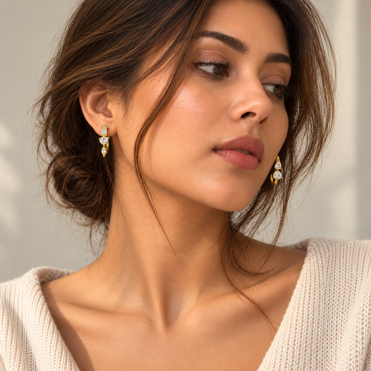 Elvienne Mixed Cut Crystal Hoop Earrings