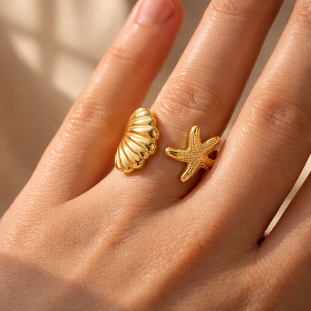 Marina Shell & Star Open Ring