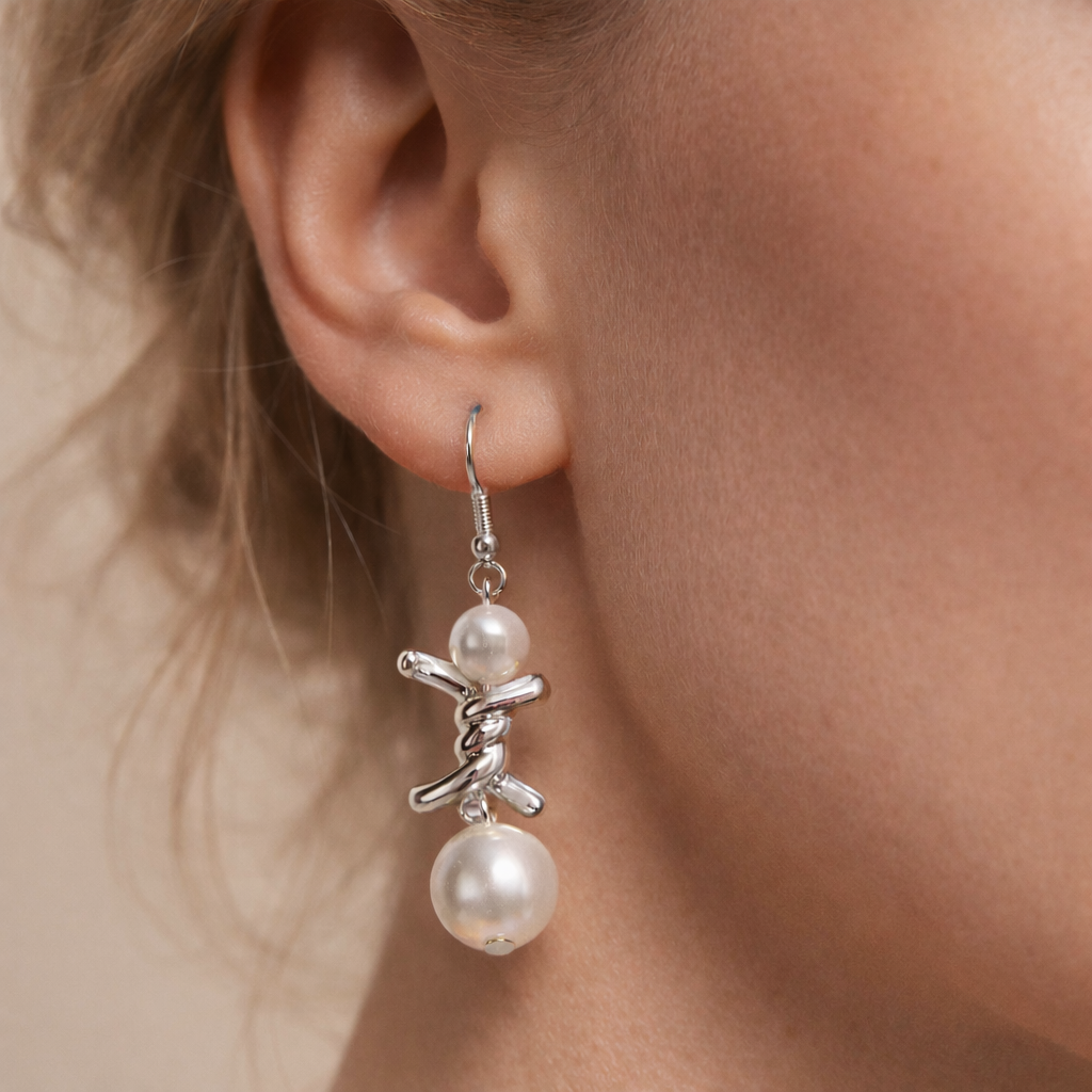 Elaria Pearl Knot Jewellery Silver Set