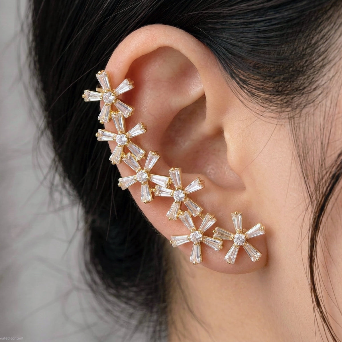 Gold crystal flower ear climber earring – House of June