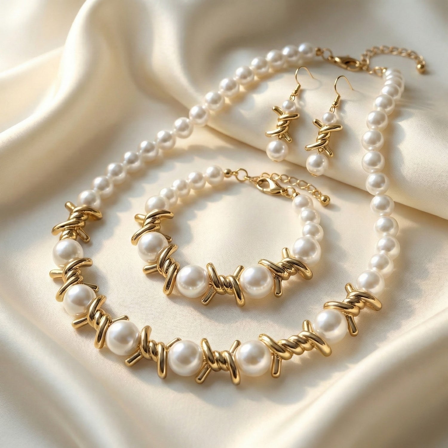 Elaria Pearl Knot Jewellery Gold Set