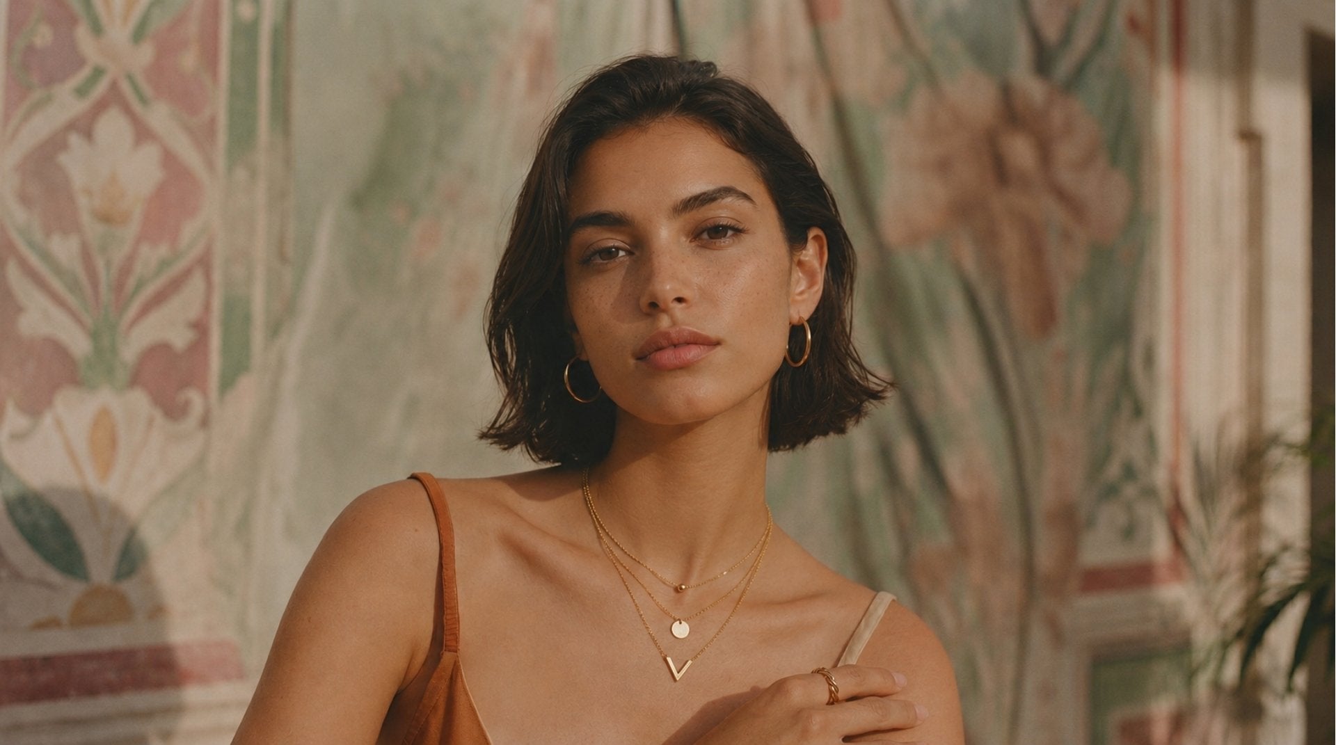 Model wearing House of June waterproof, hypoallergenic, anti-tarnish gold jewellery
