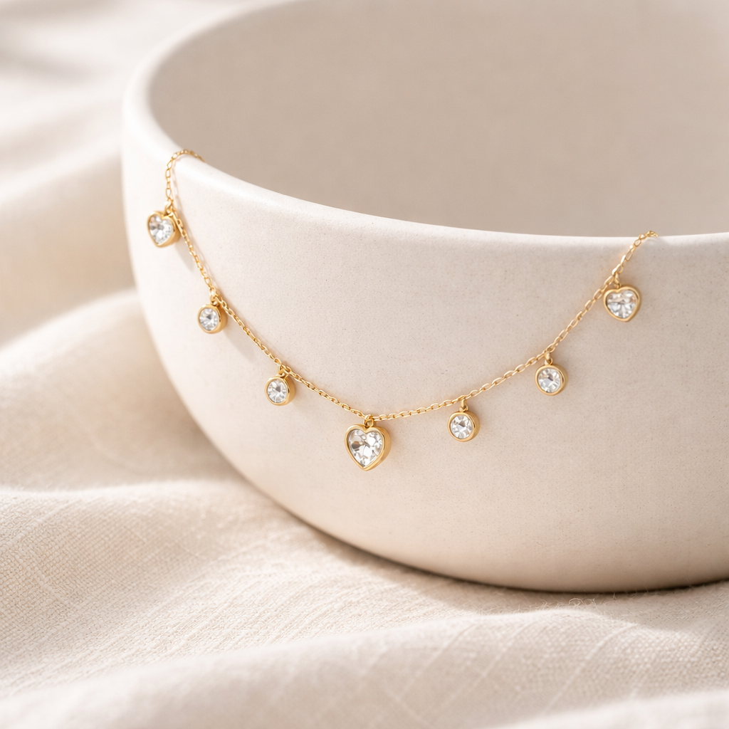 Serena Crystal Heart Charm Necklace