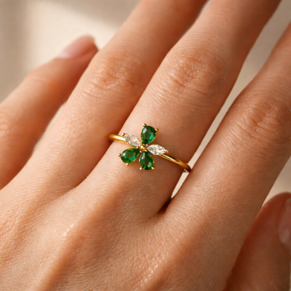 Emerald Fleur Open Ring