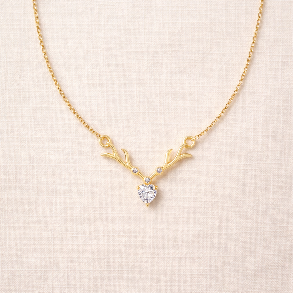 Winter Stag Heart Pendant Necklace