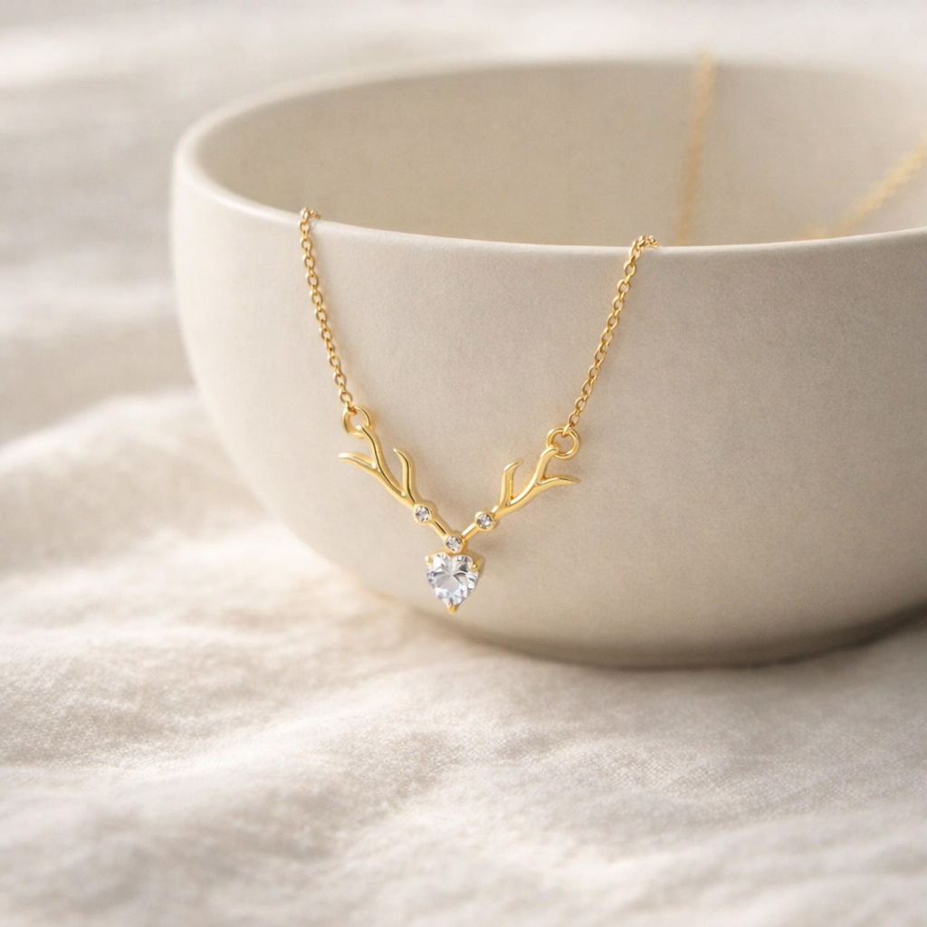 Winter Stag Heart Pendant Necklace