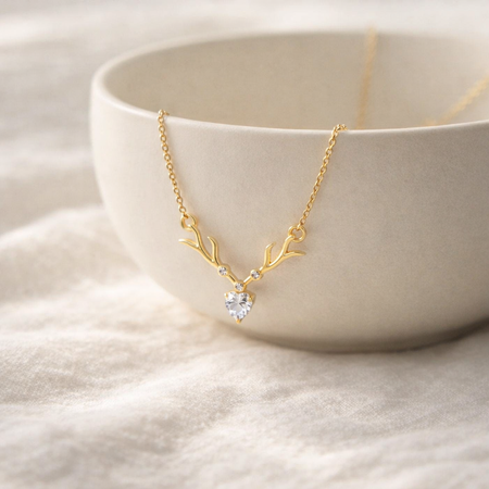 Winter Stag Heart Pendant Necklace